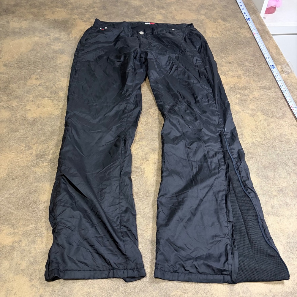 Tommy Jeans Track Pants Womens 11 Black Nylon Mesh Lined Side Zip Flare VTG y2k